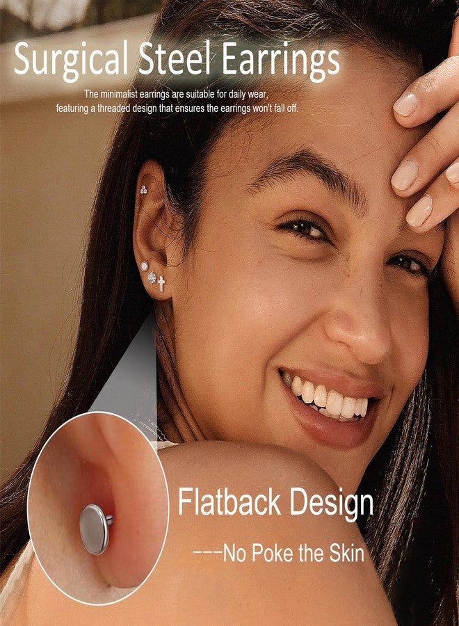 Vegolita مجموعة أقراط فيجوليتا 18 زوجًا من التيتانيوم والفولاذ المقاوم للصدأ عيار 18، مناسبة للنساء والرجال، مضادة للحساسية، ذات ظهر مسطح، تُثبّت على الغضروف، مرصعة بالزركونيا المكعبة على شكل هلال ونجمة وقلب وكرة، مقاسات 6 مم و8 مم وS/6 مم - Image 4